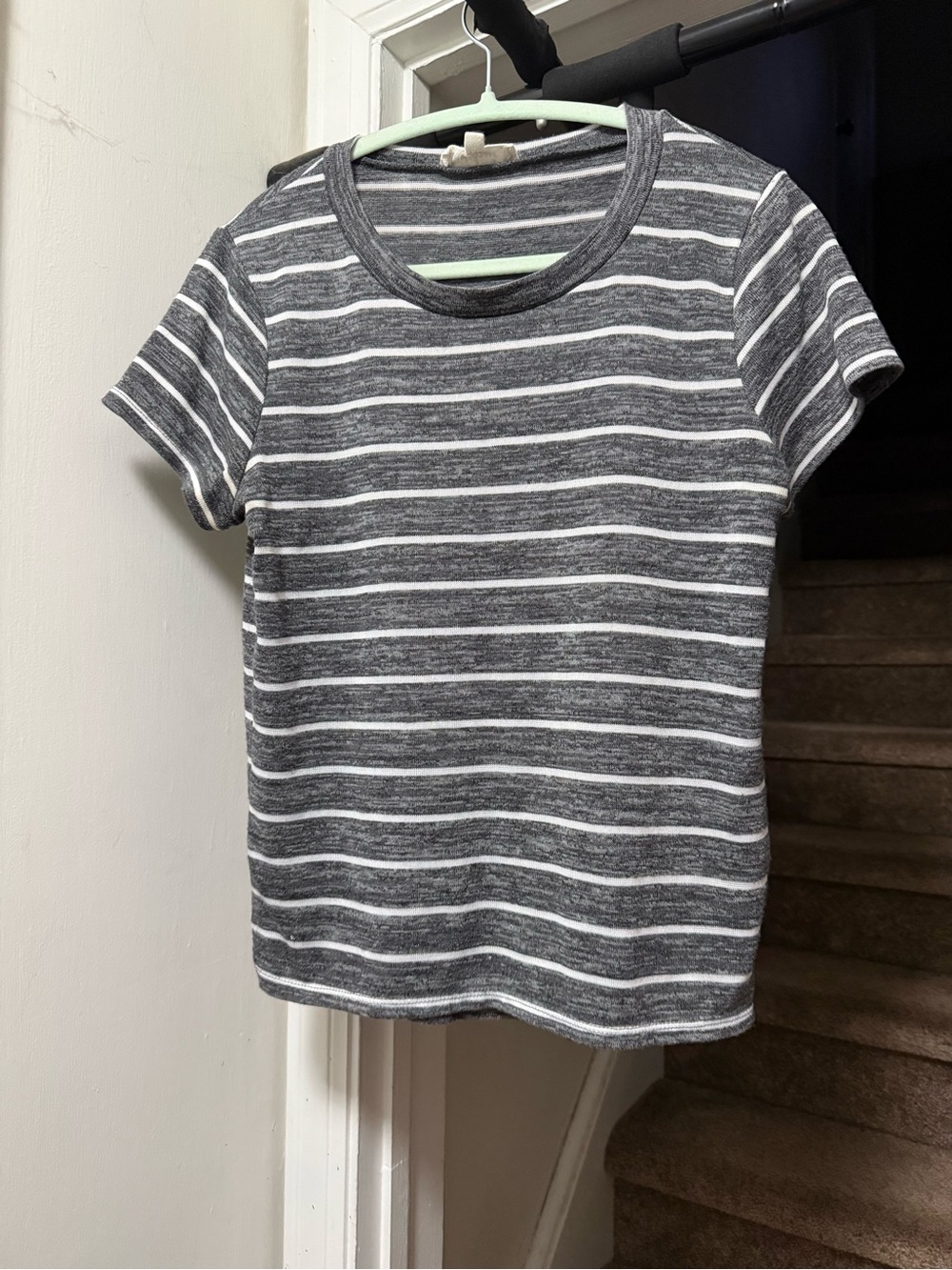 Cloud chaser Gray & White Striped Short Sleeve Tee